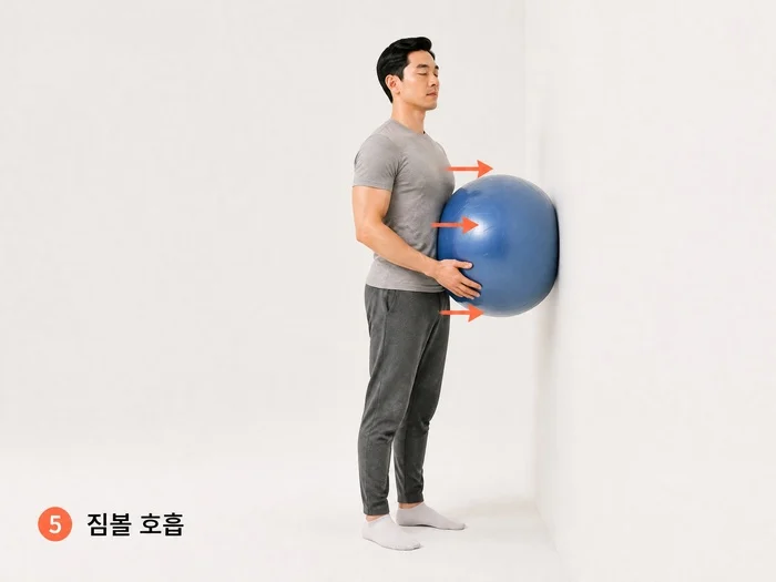 짐볼을 활용한 복부 압력과 중심 조절 호흡 교정 이미지