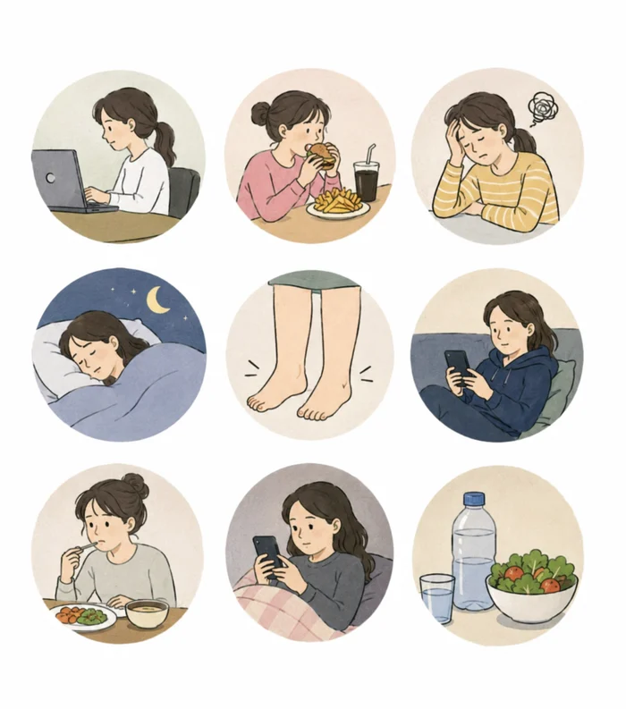 생활습관과 체형 변화의 연관성을 보여주는 이미지
