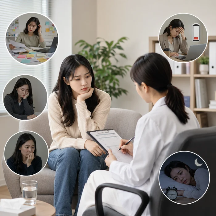 업무 실수와 집중력 저하로 고민하는 직장인의 이미지
