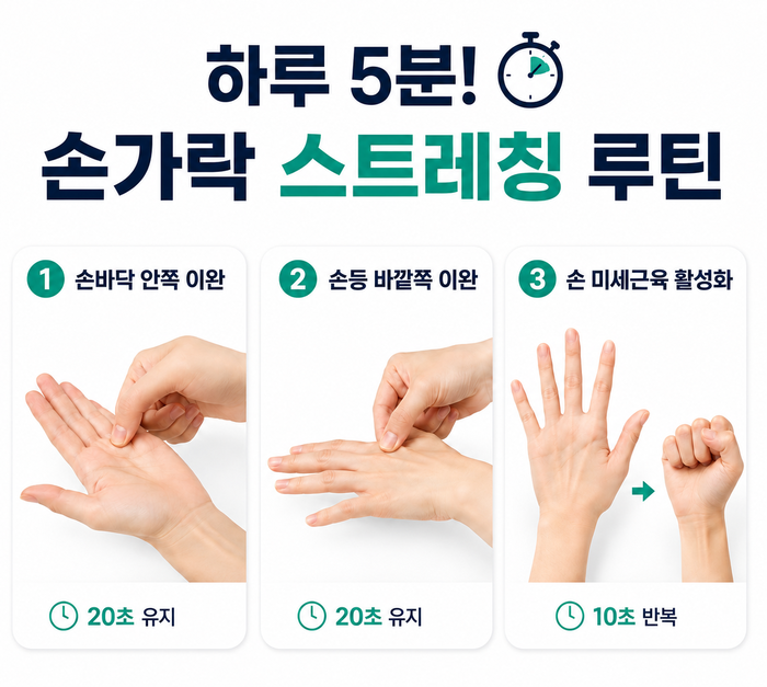 손가락 스트레칭 방법을 안내하는 그림
