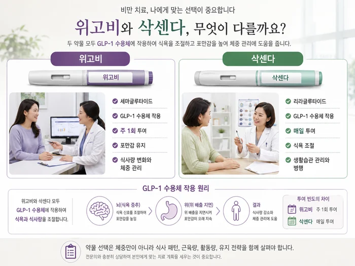 비만치료 약물의 종류와 차이를 설명하는 도표