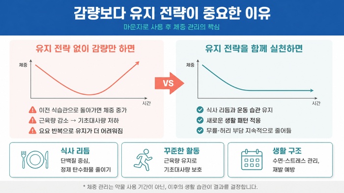 마운자로 사용 후 체중 유지 전략을 설명하는 그래프