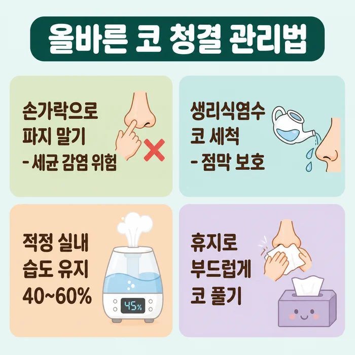 코 점막 보습과 청결 관리 방법을 안내하는 이미지