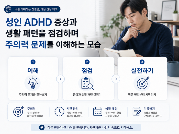 성인 ADHD 일상 관리 전략을 설명하는 그림