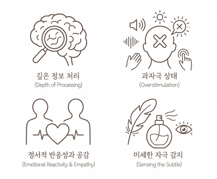DOES 모델로 설명되는 HSP의 특징을 나타내는 이미지