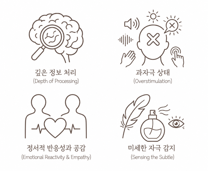 DOES 모델로 설명되는 HSP의 특징을 나타내는 이미지