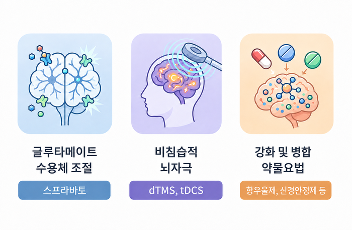 치료저항성우울증의 치료 접근법을 안내하는 이미지