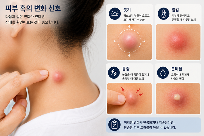 피지낭종의 조기 확인과 관리의 중요성을 나타내는 그림