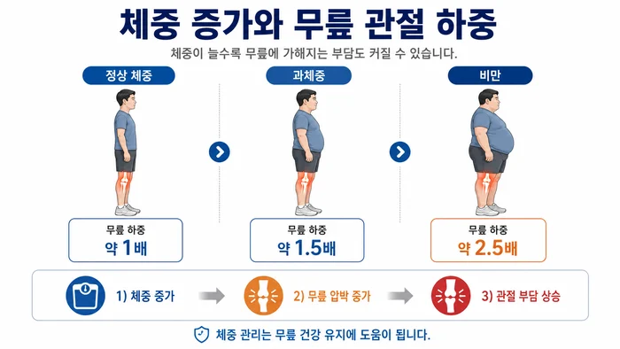 관절 부담과 체중 증가의 연관성을 보여주는 일러스트