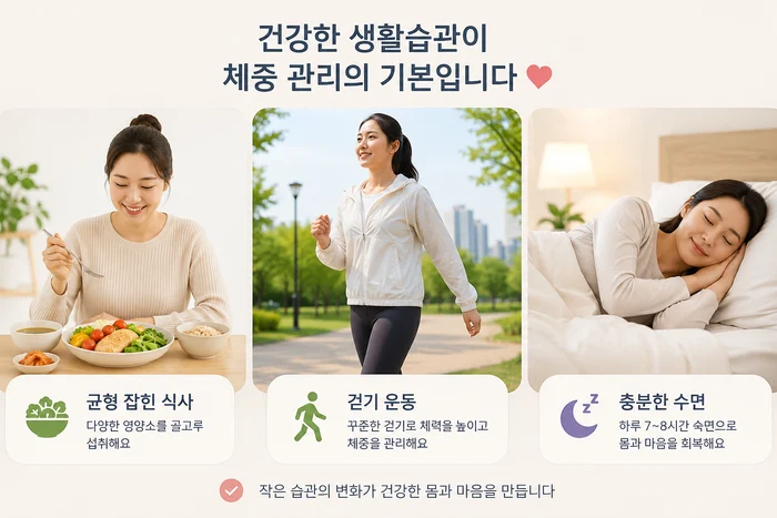 체중 관리와 생활습관 개선의 중요성을 강조하는 이미지