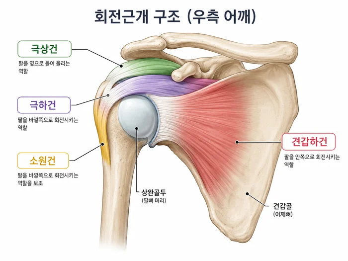 회전근개 힘줄 구조를 설명하는 그림