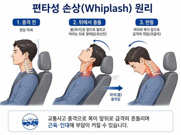 교통사고 후유증과 통증 부위 변화에 대한 설명 이미지