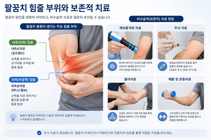 골프엘보 치료와 관리 방법을 안내하는 이미지