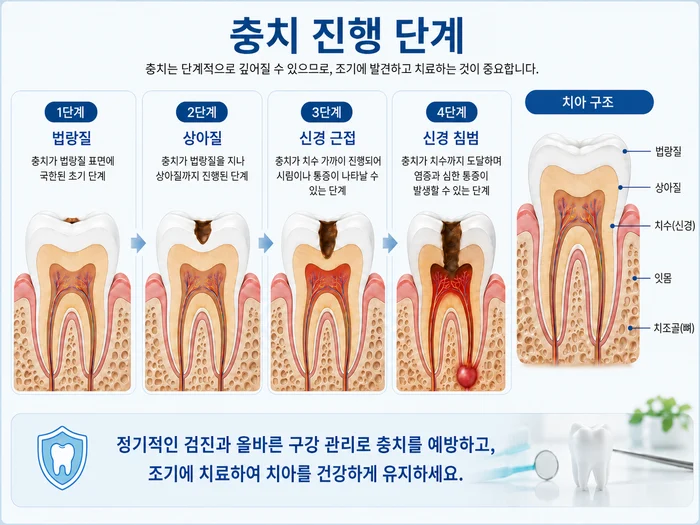 충치 진행 단계별 치료 방법 안내 이미지
