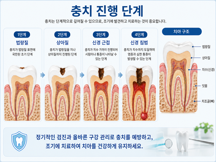 충치 진행 단계별 치료 방법 안내 이미지