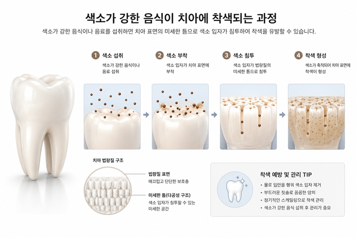 치아미백 전후 치아 색상 변화와 밝은 치아 이미지