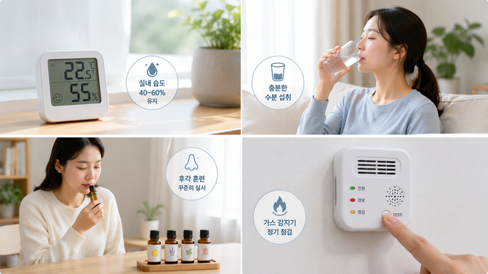 후각 저하 시 일상 관리 방법을 안내하는 그림