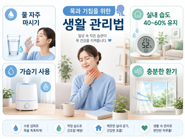 기침 관리와 생활습관 개선을 안내하는 이미지