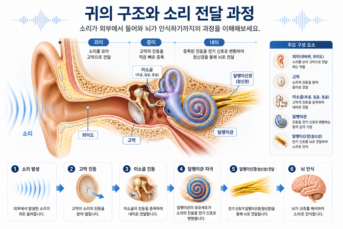 귀의 구조와 난청 발생 부위 설명 그림