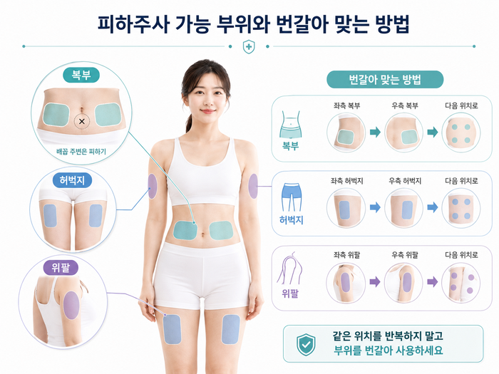 비만치료 주사제의 투여 부위를 안내하는 그림