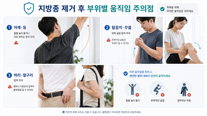 지방종제거 부위별 움직임과 활동 조절 가이드 이미지