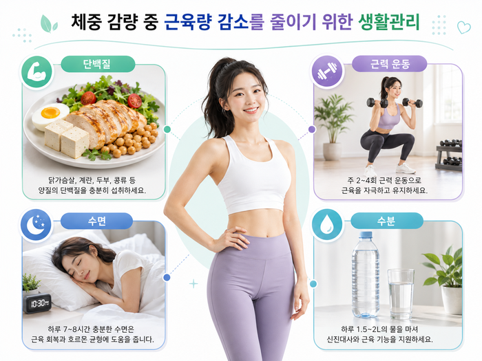근육량 유지를 위한 관리 방법을 설명하는 이미지