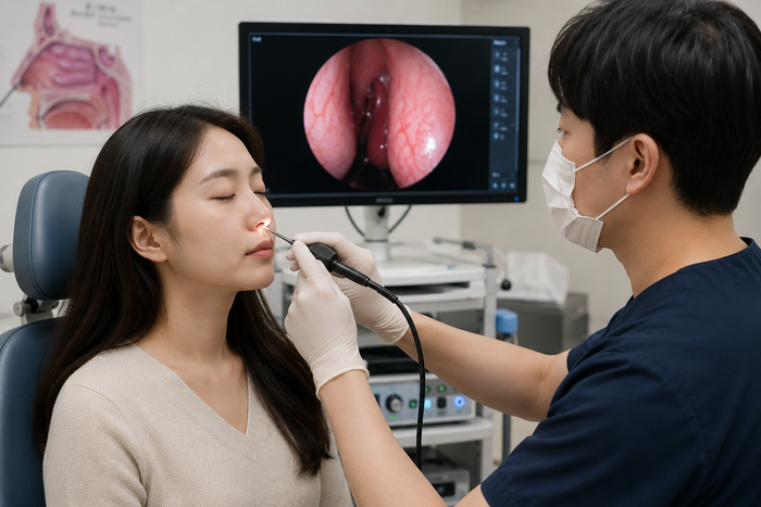 비강 내시경으로 코피 원인을 확인하는 장면