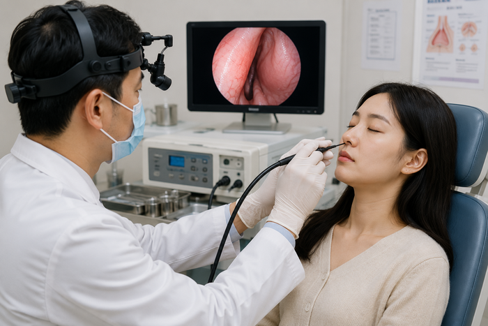 비강 내시경으로 코 점막을 검사하는 장면