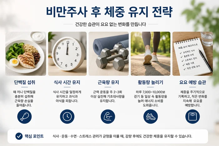 비만주사 후 체중 유지 전략 인포그래픽