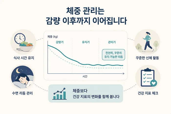장기적인 체중 관리를 위한 생활습관 도식