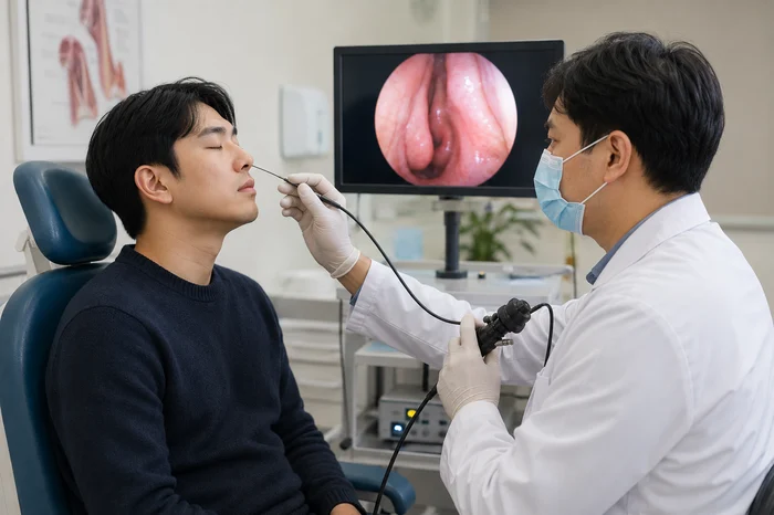비강 내시경을 통한 후비루 진단 과정 이미지