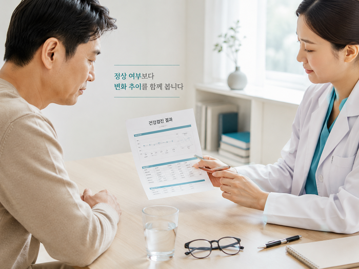 건강검진 결과지를 검토하는 모습
