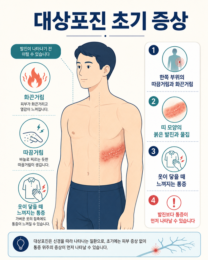 대상포진 초기 증상과 통증 부위 안내 그림