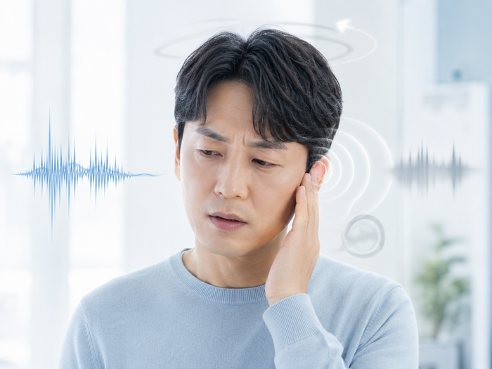 한쪽 귀의 갑작스러운 청력 저하와 동반 증상을 설명하는 이미지