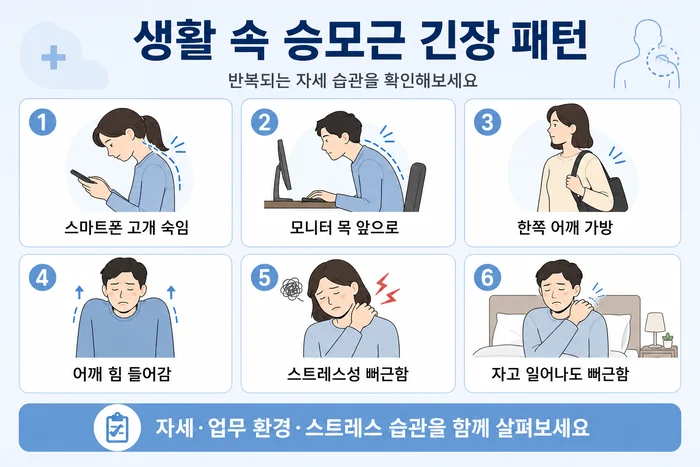 승모근 긴장과 관련된 생활습관 체크리스트 이미지
