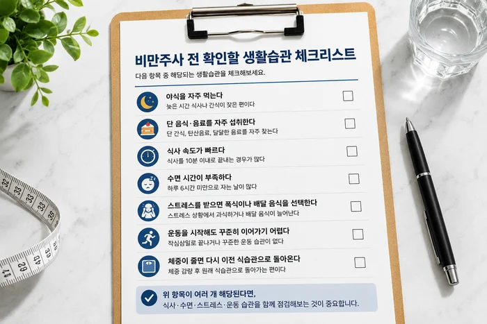 체중 관리 생활 패턴 점검 체크리스트