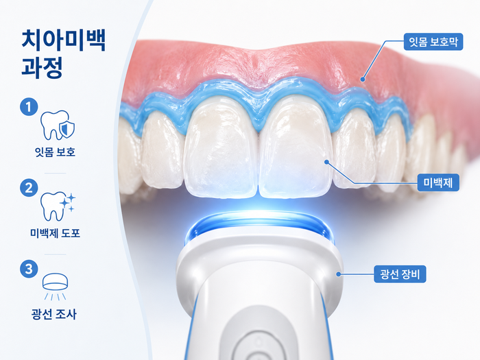 치과에서 진행하는 치아미백 과정 설명 이미지