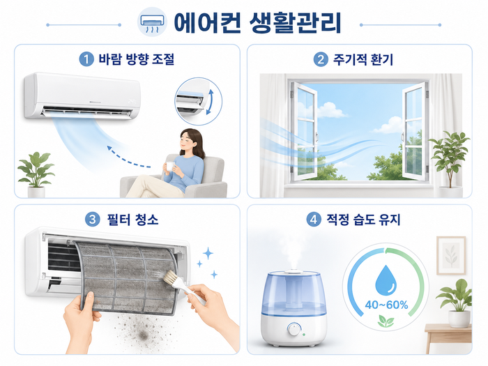 에어컨 비염 예방을 위한 환경 관리 방법을 설명하는 이미지
