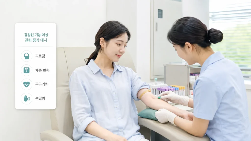 피로감, 체중 변화 등 증상으로 갑상선 기능검사를 받는 상황