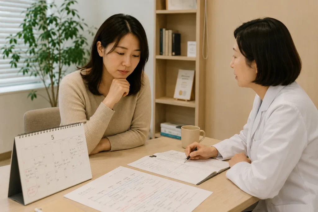 우울 증상 진료 시 과거 기분 변화와 생활 기능을 확인하는 장면