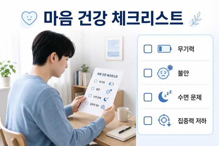 반복되는 뇌 피로 신호와 수면, 집중력, 생활 기능 변화를 체크하는 이미지