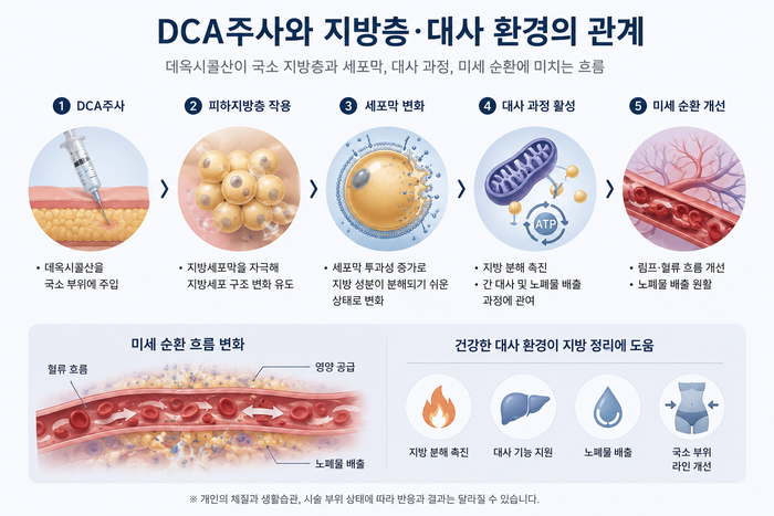 DCA주사의 지방층과 대사 환경 관련 설명 이미지