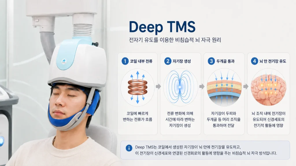[우울증 대안치료 로드맵 3편] Deep TMS는 뇌에 어떻게 작용할까? 자기장과 신경회로 자극의 원리