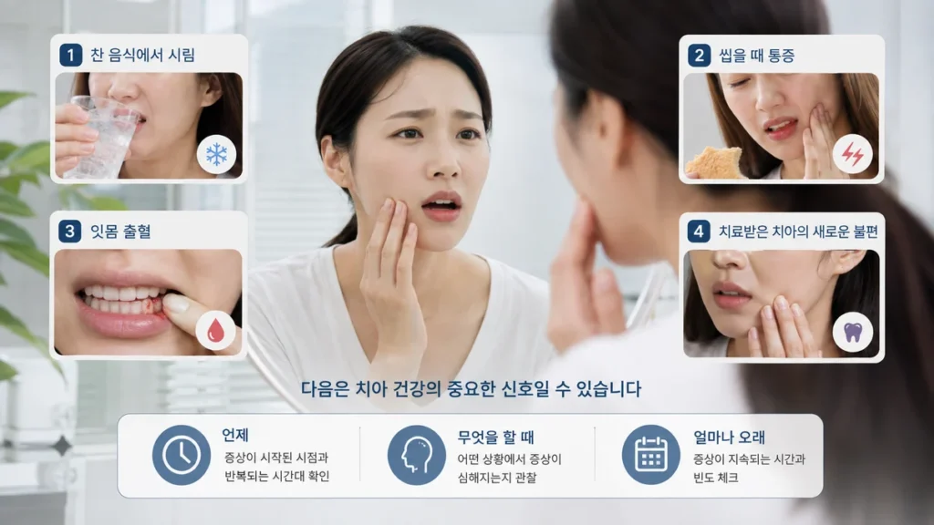 치아 통증 증상 기록 방법을 안내하는 그림