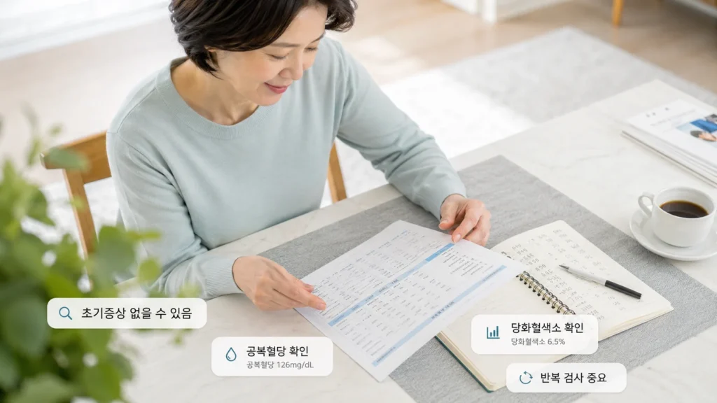 혈당 측정과 당뇨병 진단 과정을 설명하는 그림