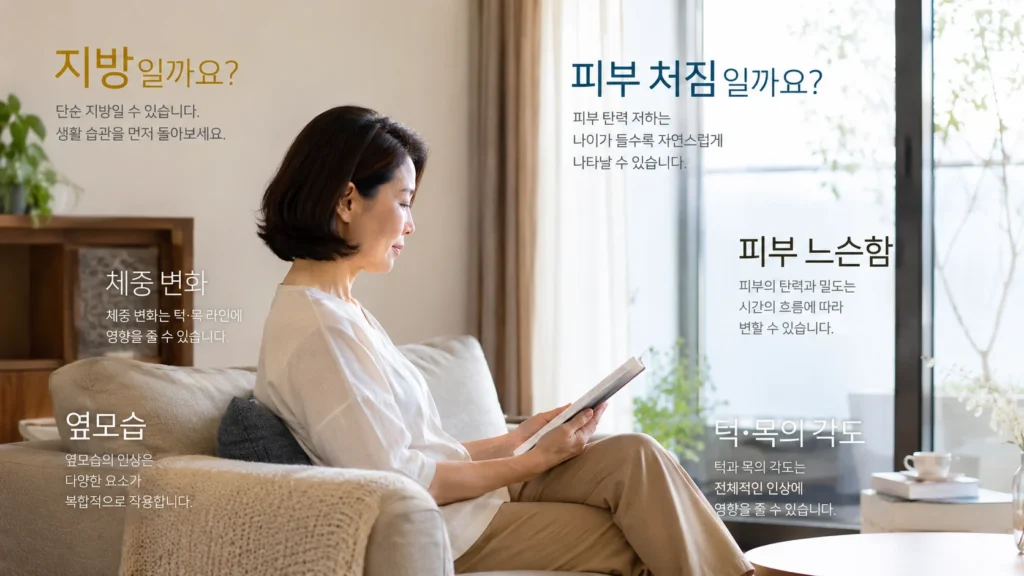 턱밑 지방과 피부 처짐의 차이를 비교한 이미지