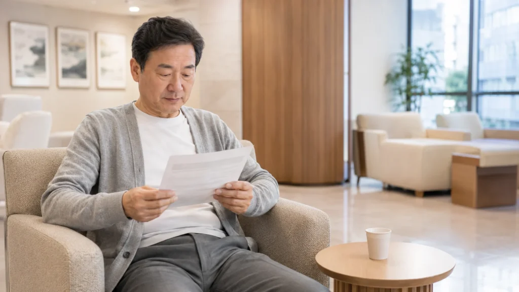 위내시경 후 식사 시점과 회복 과정에 대한 안내 그림