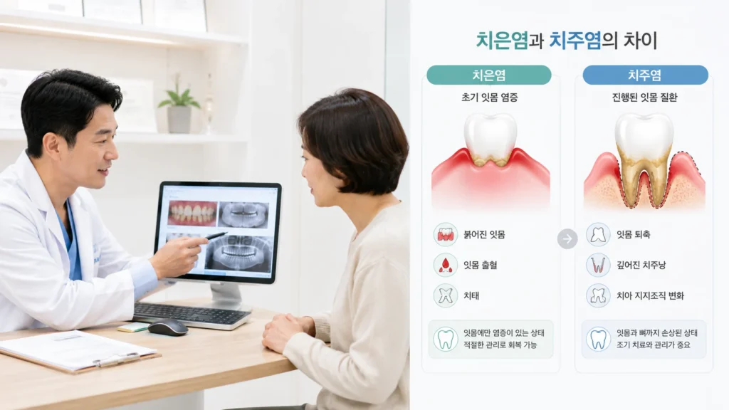 치은염과 치주염의 차이를 설명하는 인포그래픽