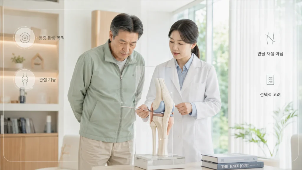히알루론산 연골주사 치료 과정을 설명하는 그림