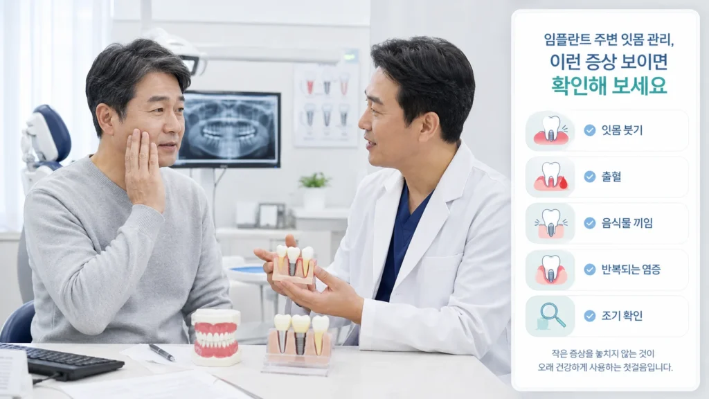 임플란트 주변 잇몸이 자꾸 붓는다면? 주위염 증상과 관리 방법을 함께 살펴보세요